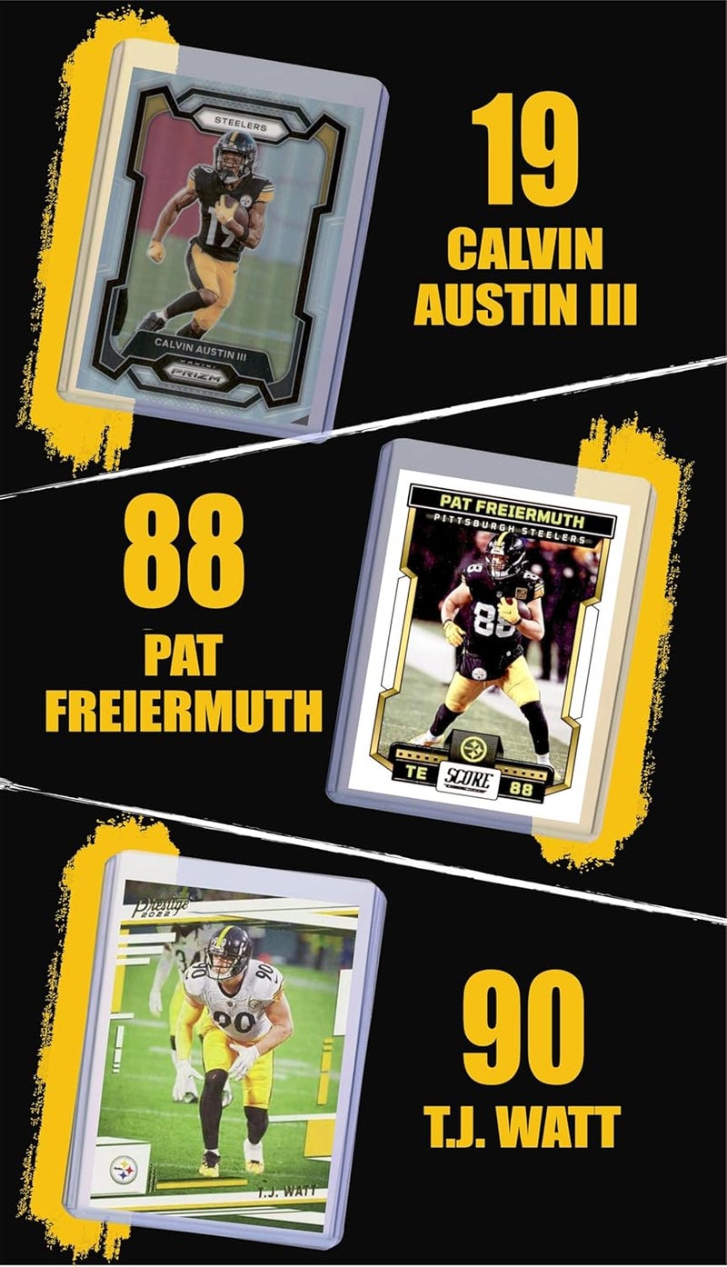 Chaser Pittsburgh Steelers Cards: Aaron Rodgers, Jaylen Warren, Pat Freiermuth, DK Metcalf, Calvin Austin III, Robert Woods, Ben Roethlisberger, T.J. Watt, Jerome Bettis ASSORTED Football Stars & GOATs Trading Card & Wristbands Gift Pack - Image 4